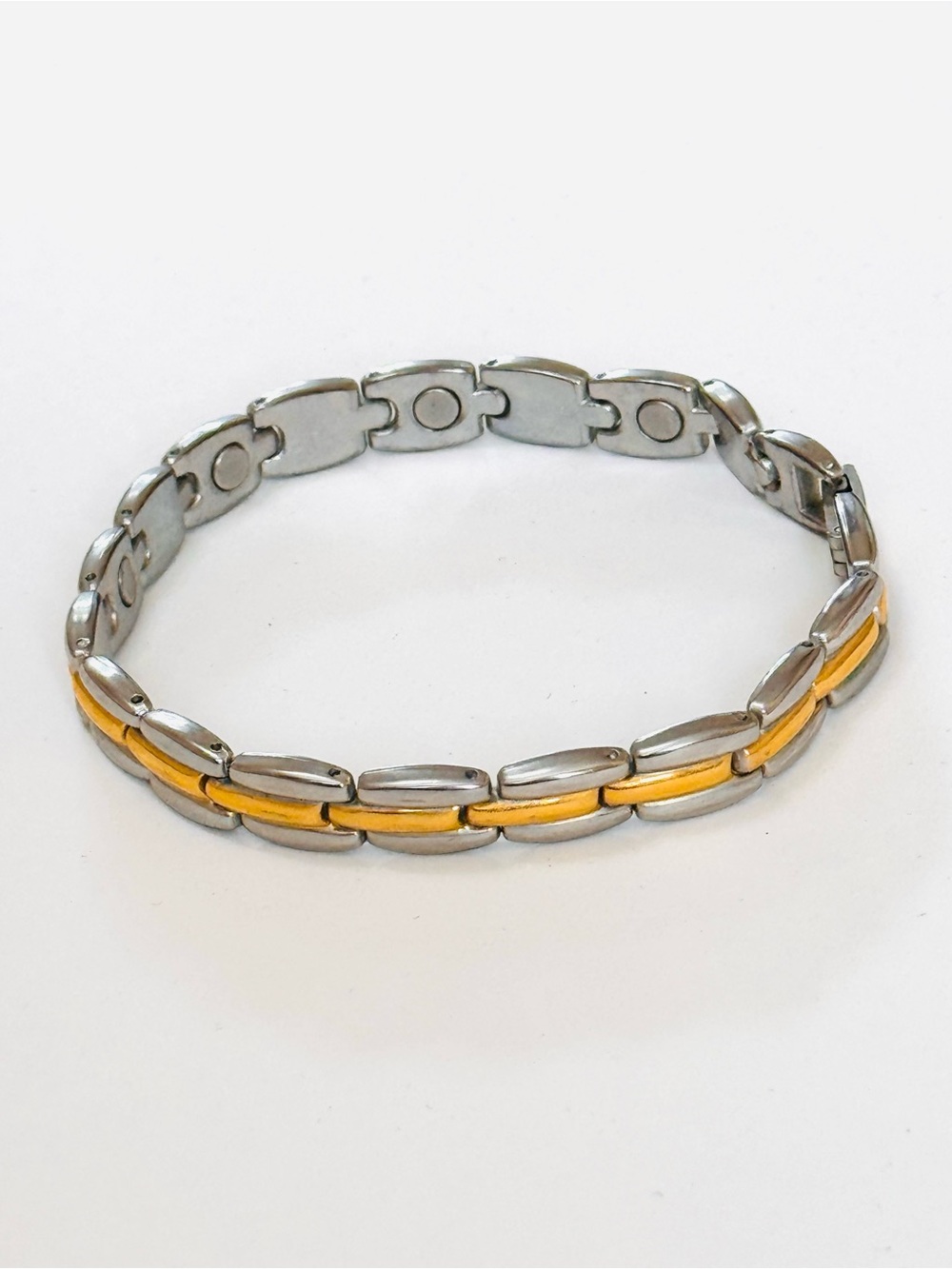 Two-Tone Stainless Steel and Gold Links Magnetic Bracelet- Men’s Jewelry
